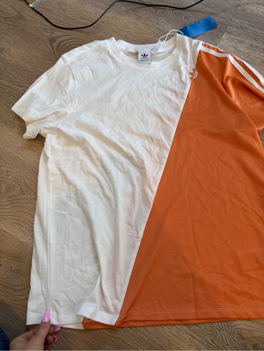 adidas Men’s White and Orange Diagonal Colorblock Tee